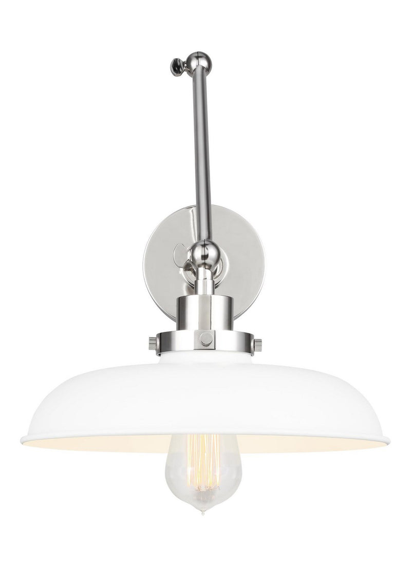 Wellfleet Two-Arm Wide Swing Arm Wall Lamp in Matte White and Polished Nickel