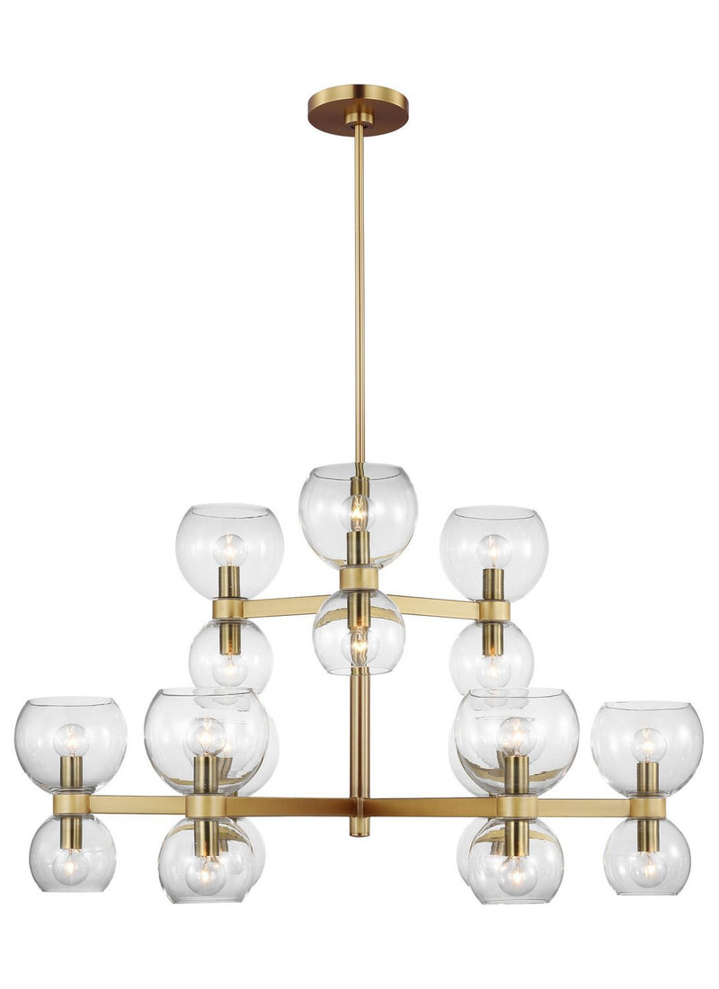 Londyn Medium 18-Light Chandelier in Burnished Brass with Clear Glass