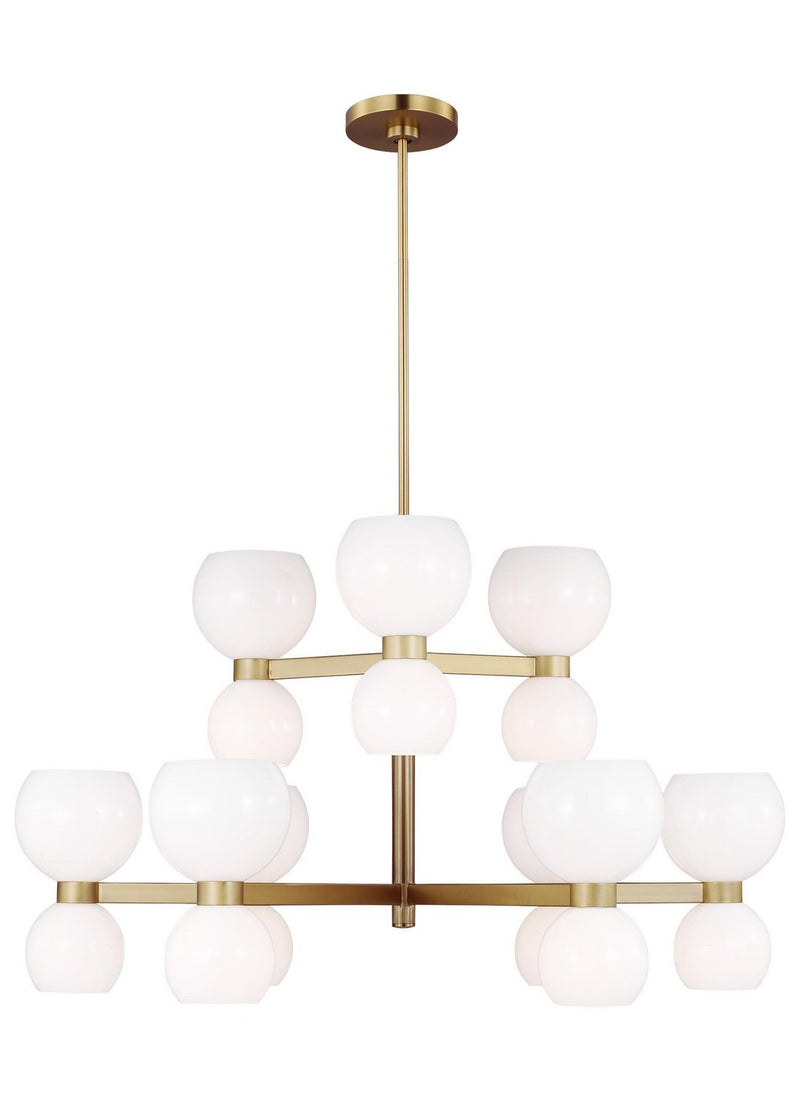 Londyn Medium 18-Light Chandelier in Burnished Brass with Milk White Glass