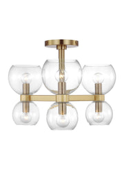 Londyn 6-Light Semi-Flush Mount in Burnished Brass with Clear Glass