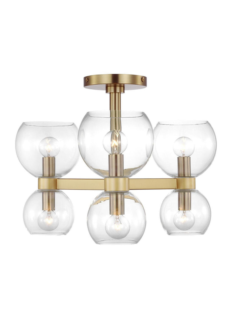 Londyn 6-Light Semi-Flush Mount in Burnished Brass with Clear Glass