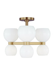 Londyn 6-Light Semi-Flush Mount in Burnished Brass with Milk White Glass