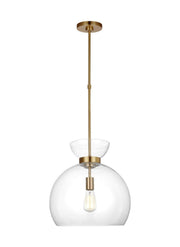 Londyn Round Pendant in Burnished Brass with Clear Glass