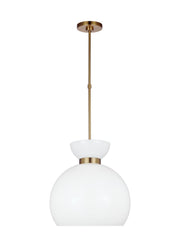 Londyn Round Pendant in Burnished Brass with Milk White Glass