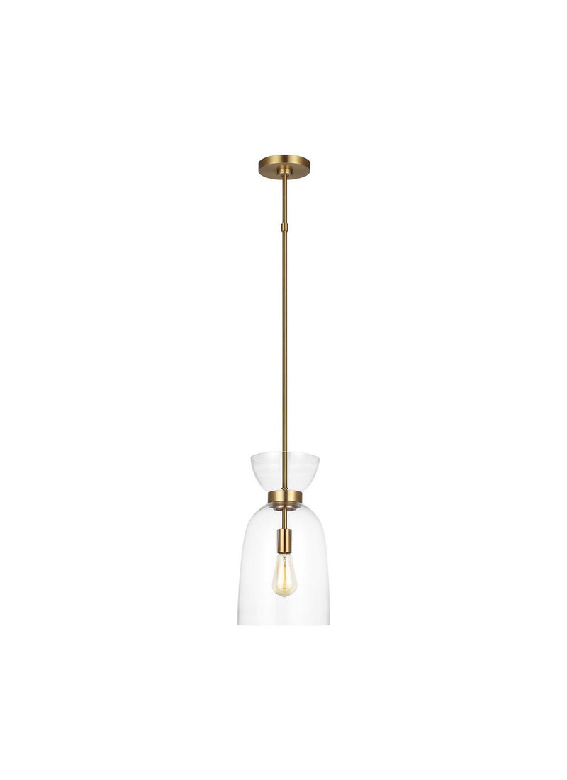 Londyn Tall Pendant in Burnished Brass with Clear Glass