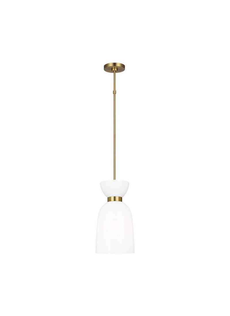 Londyn Tall Pendant in Burnished Brass with Milk White Glass