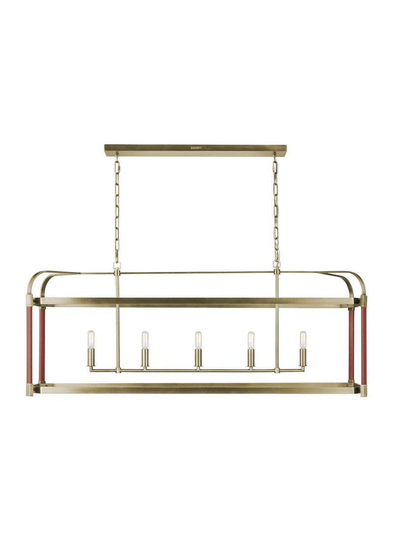 Hadley 5-Light Linear Pendant in Time Worn Brass