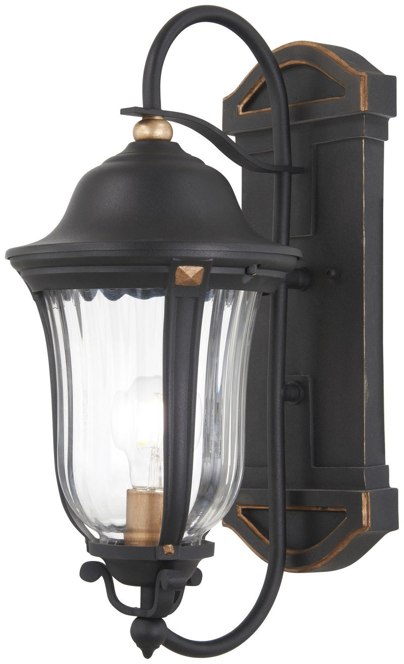 Peale Street Outdoor Wall Lantern in Sand Coal and Vermeil Gold