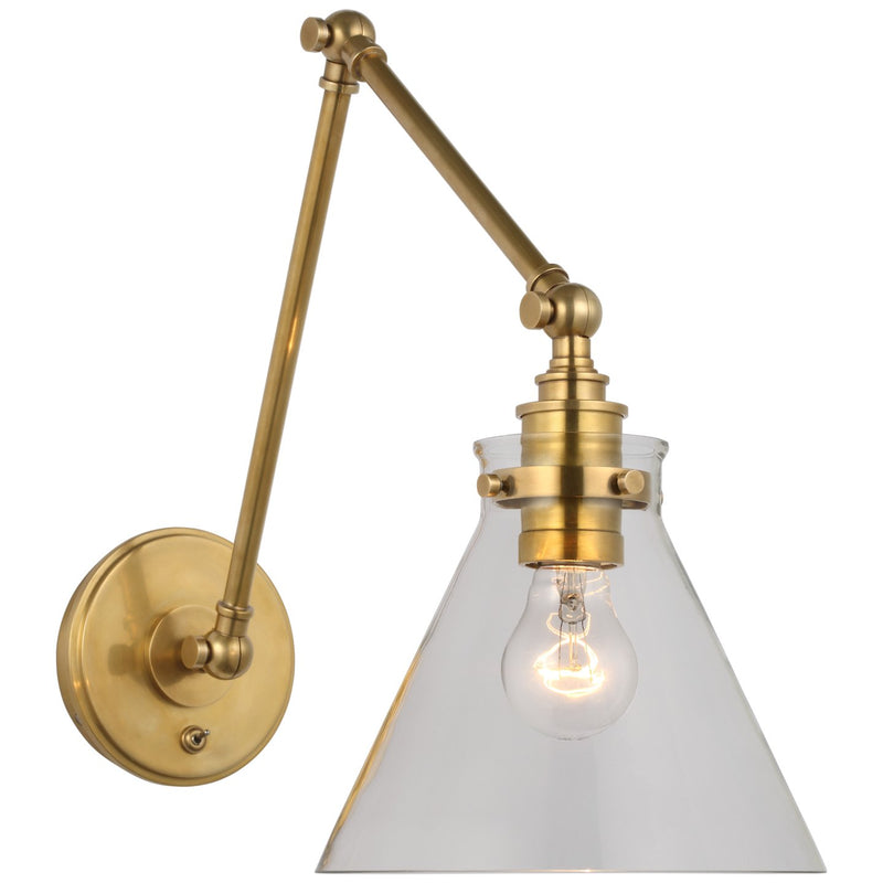 Parkington Double Library Swing Arm Wall Lamp in Antique-Burnished Brass