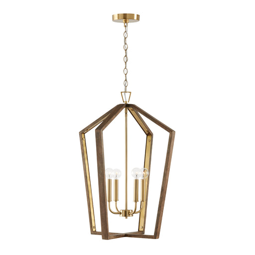 Maren 4-Light Pendant in Nordic Wood and Matte Brass - Lamps Expo