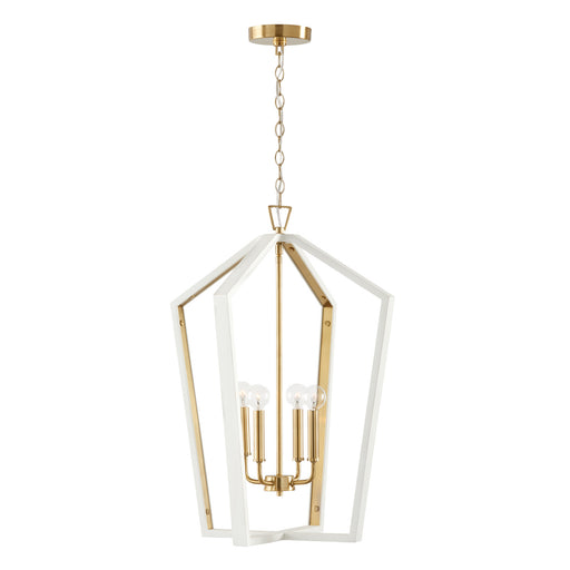 Maren 4-Light Pendant in Flat White and Matte Brass - Lamps Expo