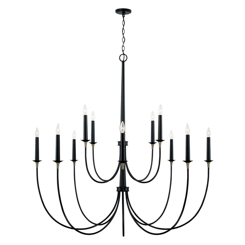 Amara 12-Light Chandelier in Matte Black with Brass - Lamps Expo