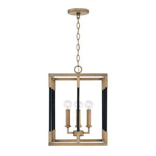 Bleeker 4-Light Foyer Pendant in Aged Brass and Black - Lamps Expo