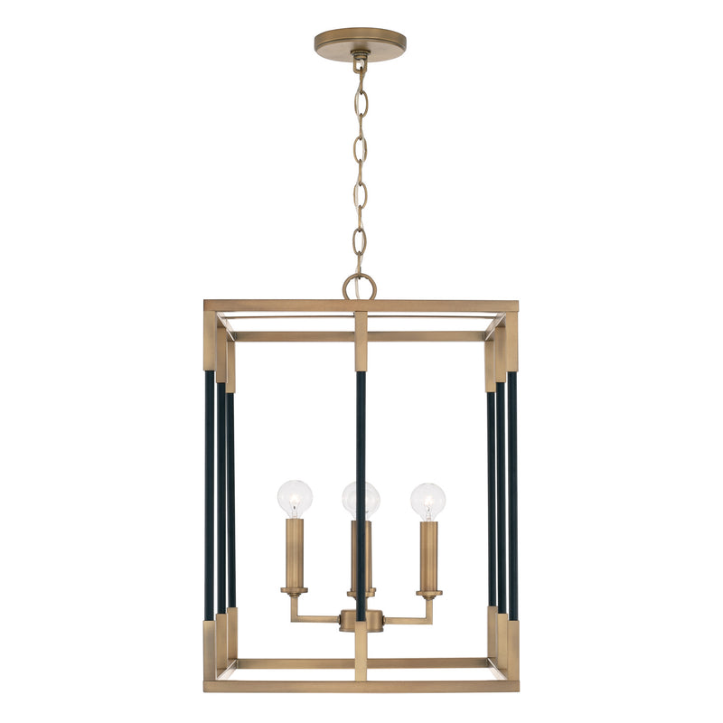 Bleeker 4-Light Foyer Pendant in Aged Brass and Black - Lamps Expo