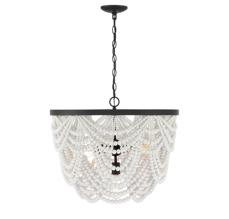 Coastal Wood Accent 24" 5-Light Chandelier in White with Oil Rubbed Bronze