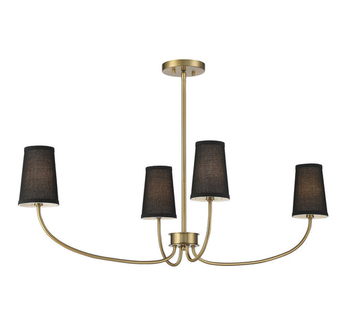 Scandinavian Black Shade 38" 4-Light Chandelier in Natural Brass