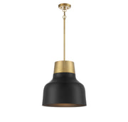Mid-Century Metal Bell 17" 1-Light Pendant in Matte Black with Natural Brass