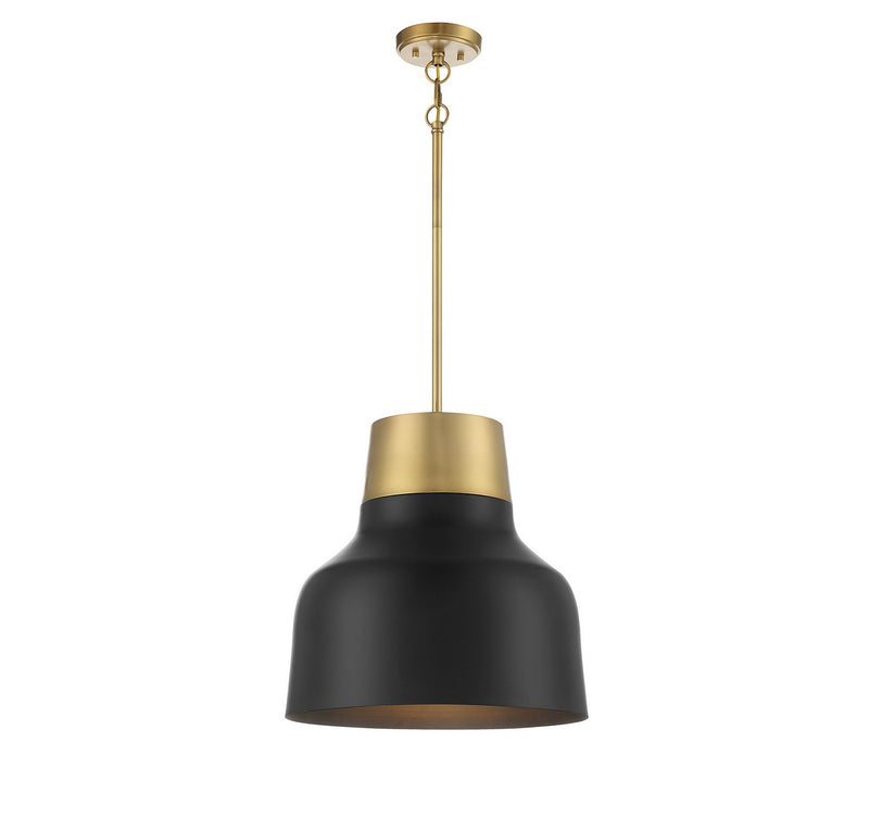 Mid-Century Metal Bell 17" 1-Light Pendant in Matte Black with Natural Brass