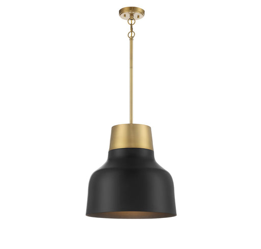 Mid-Century Metal Bell 17" 1-Light Pendant in Matte Black with Natural Brass