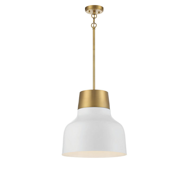 Mid-Century Metal Bell 17" 1-Light Pendant in White with Natural Brass