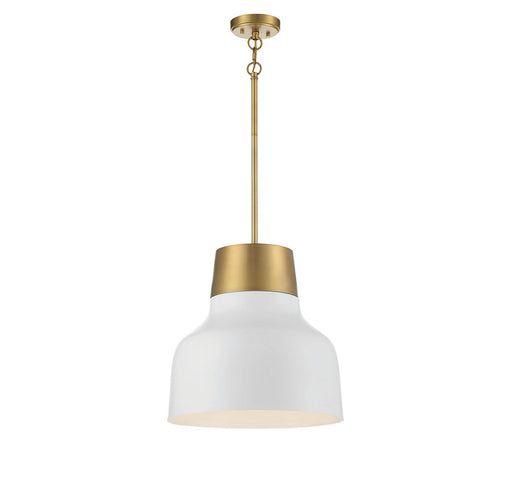 Mid-Century Metal Bell 17" 1-Light Pendant in White with Natural Brass