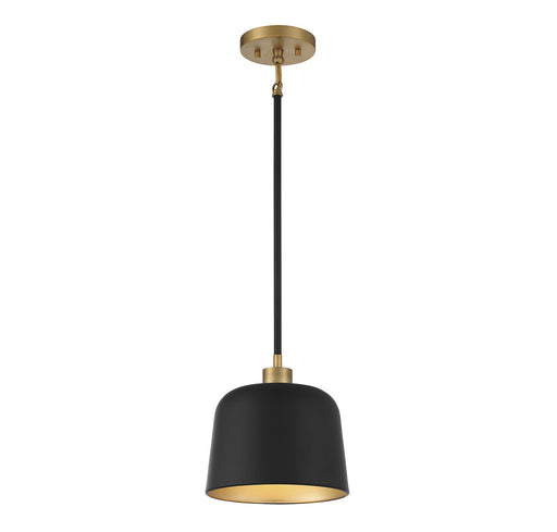 Mid-Century Metal Bell 9" 1-Light Mini Pendant in Matte Black with Natural Brass