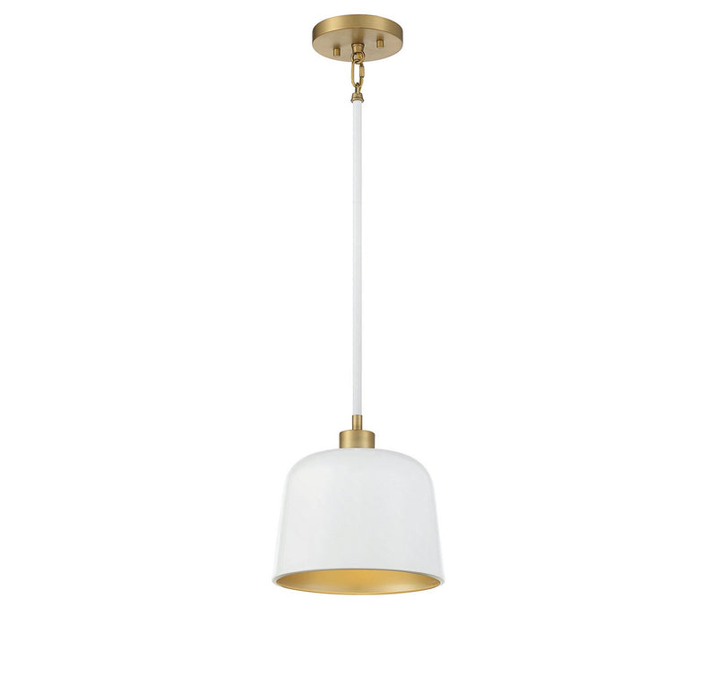 Mid-Century Metal Bell 9" 1-Light Mini Pendant in White with Natural Brass