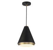 Industrial Metal Cone 10" 1-Light Mini Pendant in Matte Black with Natural Brass