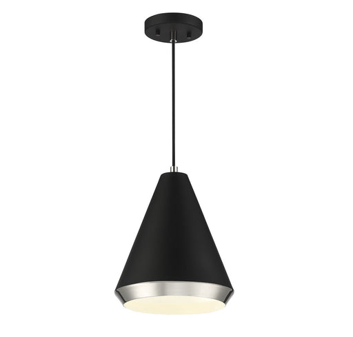 Industrial Metal Cone 10" 1-Light Mini Pendant in Matte Black with Polished Nickel