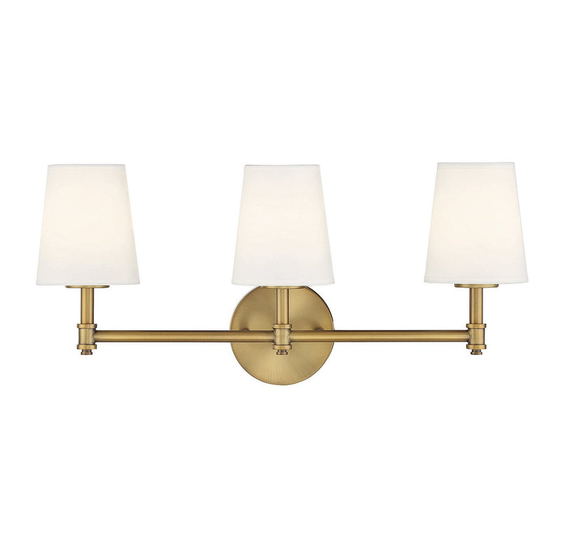 Traditional Fabric Shade 24" 3-Light Bath Vanity Light in Natural Brass