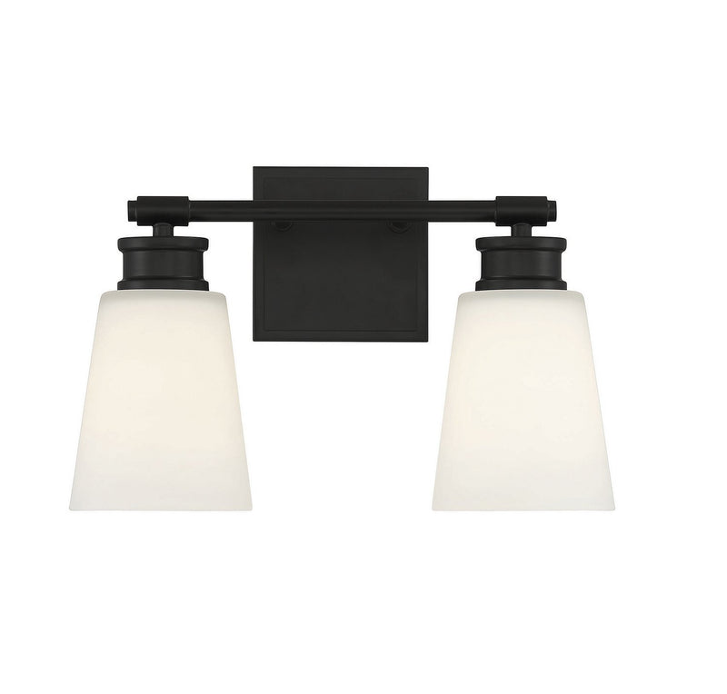 Milk Glass 14" 2-Light Bath Vanity Light in Matte Black