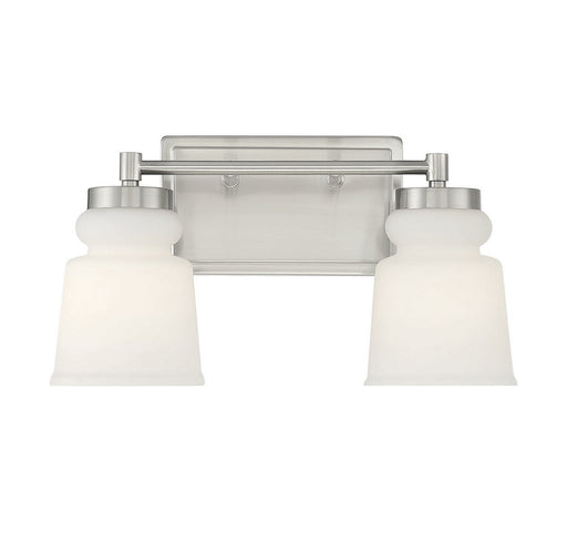 Milk Glass Linear Backplate 2-Light Bath Vanity Light in Brushed Nickel