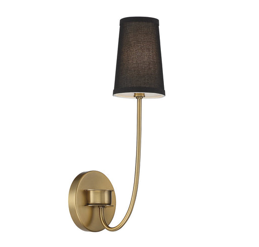 Black Fabric Shade 17" 1-Light Wall Sconce in Natural Brass