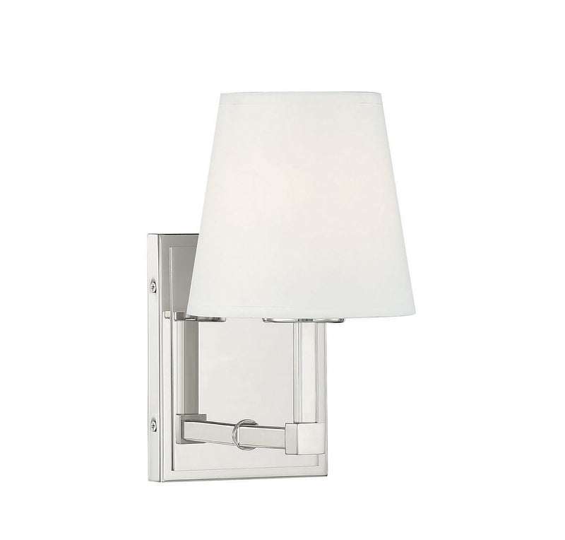 Armed Linen Shade 1-Light Bath Sconce in Polished Nickel