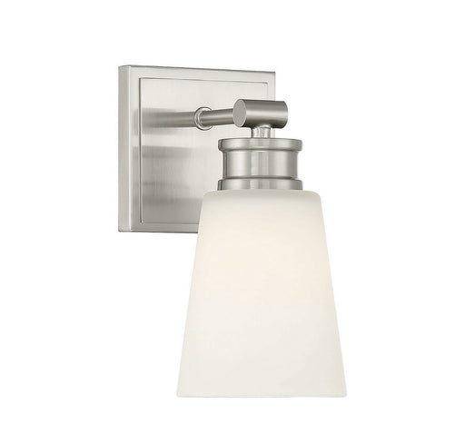 Milk Glass Round Backplate 1-Light Wall Sconce in Brushed Nickel