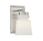 Milk Glass Tall Backplate 1-Light Bath Sconce in Brushed Nickel