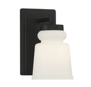 Milk Glass Tall Backplate 1-Light Bath Sconce in Matte Black