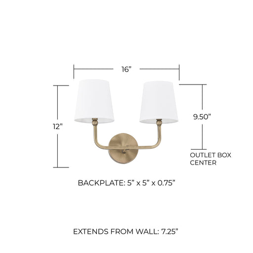 Dawson 2-Light Wall Sconce in Aged Brass