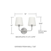 Dawson 2-Light Wall Sconce in Brushed Nickel