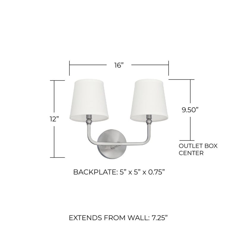 Dawson 2-Light Wall Sconce in Brushed Nickel
