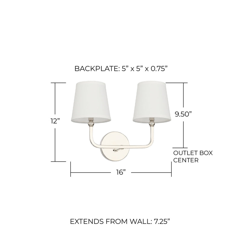 Dawson 2-Light Wall Sconce in Polished Nickel