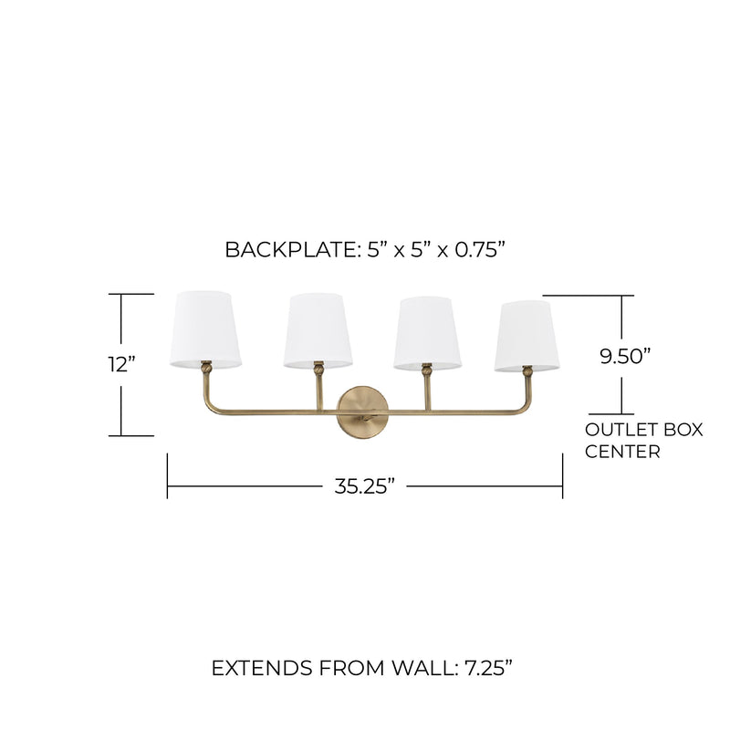 Dawson 4-Light Bath Vanity Light in Aged Brass