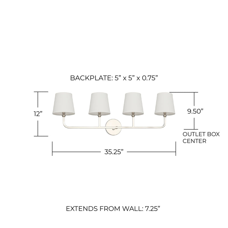 Dawson 4-Light Bath Vanity Light in Polished Nickel