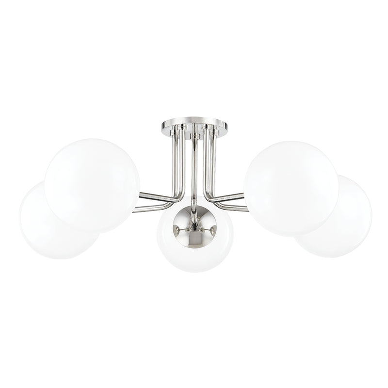 Stella Five Light Semi Flush Mount in Polished Nickel