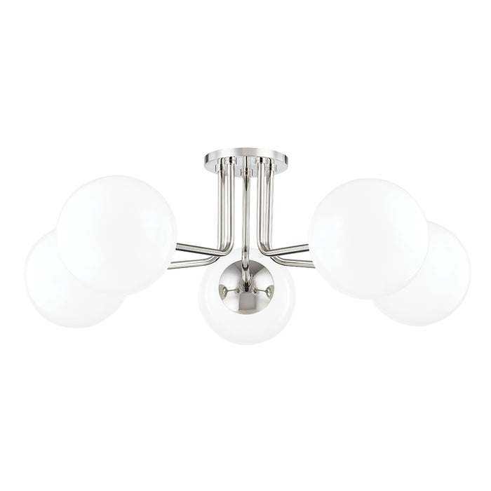 Stella Five Light Semi Flush Mount in Polished Nickel