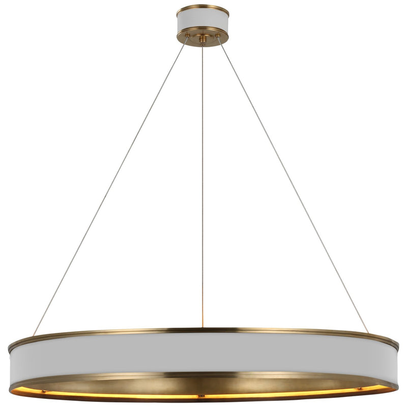 Connery 40" Ring Pendant in Matte White and Antique-Burnished Brass