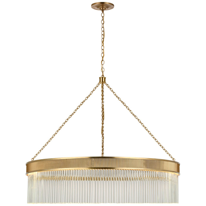 Menil Large 34" Crystal Rod Pendant in Soft Brass
