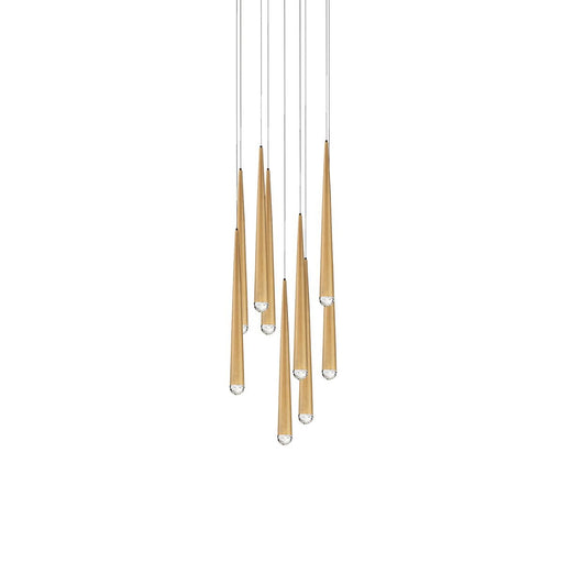 Cascade 9-Light Round Crystal Pendant in Aged Brass