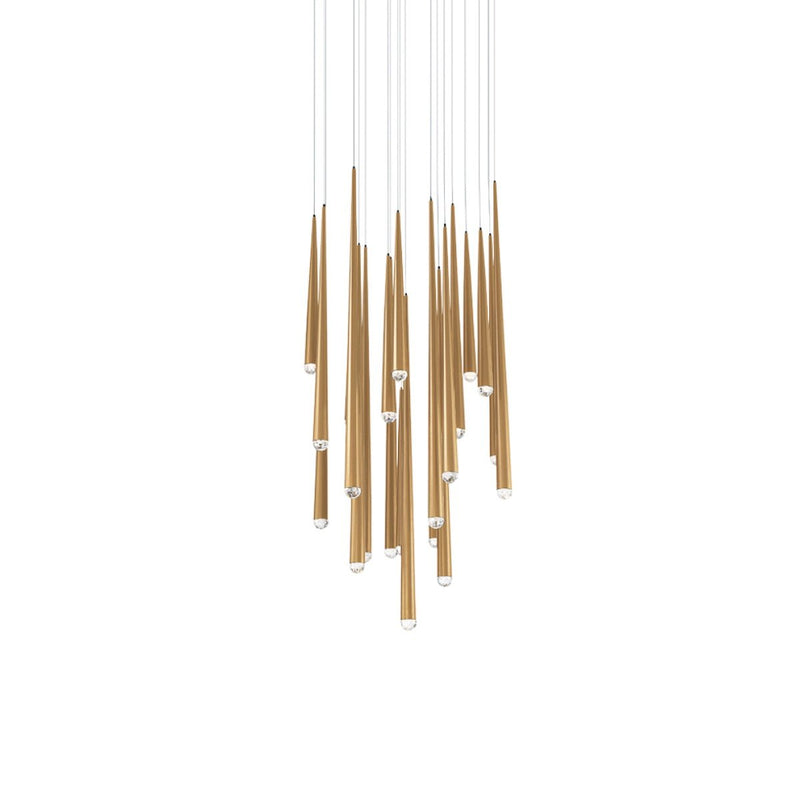 Cascade 21-Light Round Crystal Pendant in Aged Brass