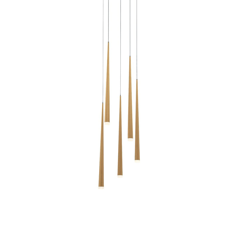 Cascade 5-Light Round Etched Pendant in Aged Brass